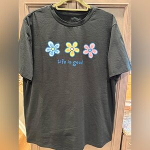 Life Is Good Black and Blue Short Sleeve Tee with Cheerful Graphic